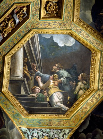 Supplicating Figures on the Steps of a Great Palace, Ceiling Caisson from the Sala di Amore e Psiche by Giulio Romano